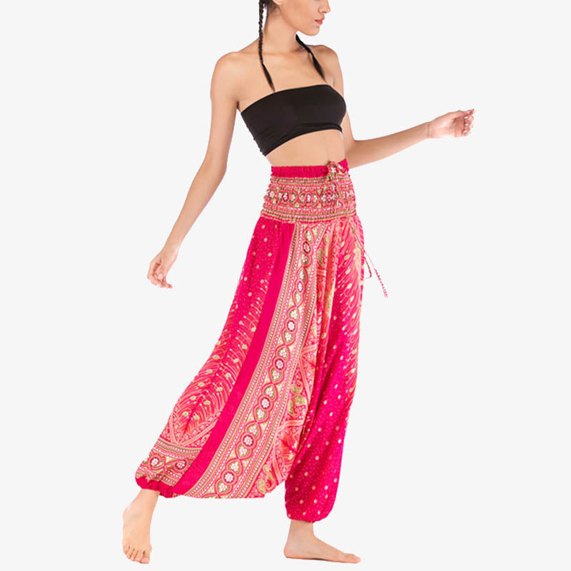 Nimara Ritual Two Style Wear Feathers Geometric Pattern Loose Smocked Trousers Jumpsuit Women's Yoga Pants