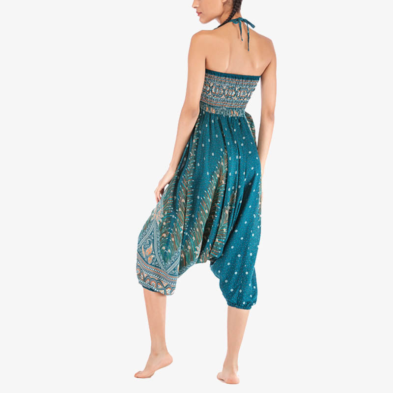 Nimara Ritual Two Style Wear Feathers Geometric Pattern Loose Smocked Trousers Jumpsuit Women's Yoga Pants