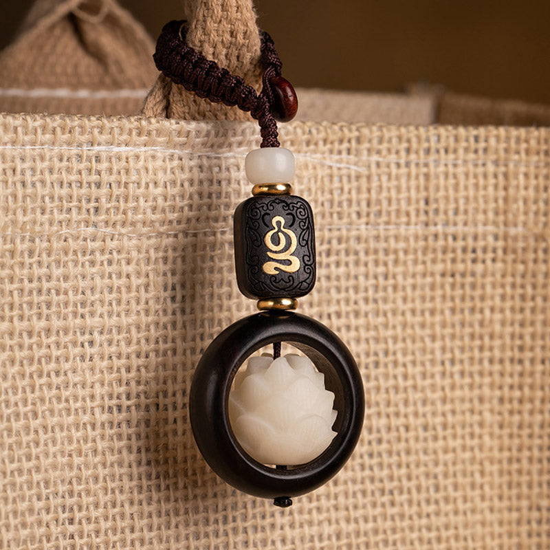 Nimara Ritual Ebony Wood Bodhi Seed Lotus Enlightenment Key Chain Decoration