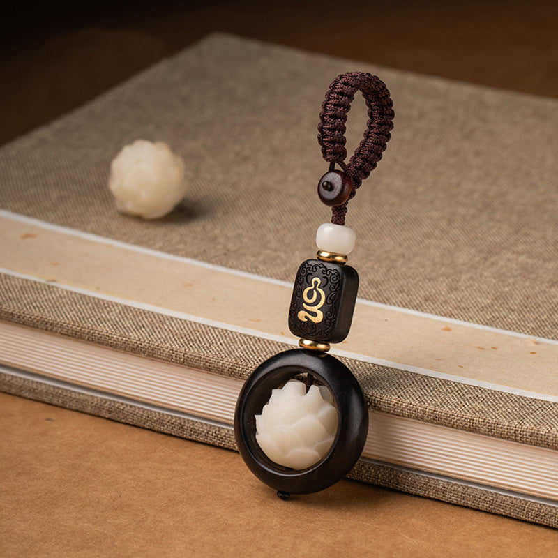 Nimara Ritual Ebony Wood Bodhi Seed Lotus Enlightenment Key Chain Decoration