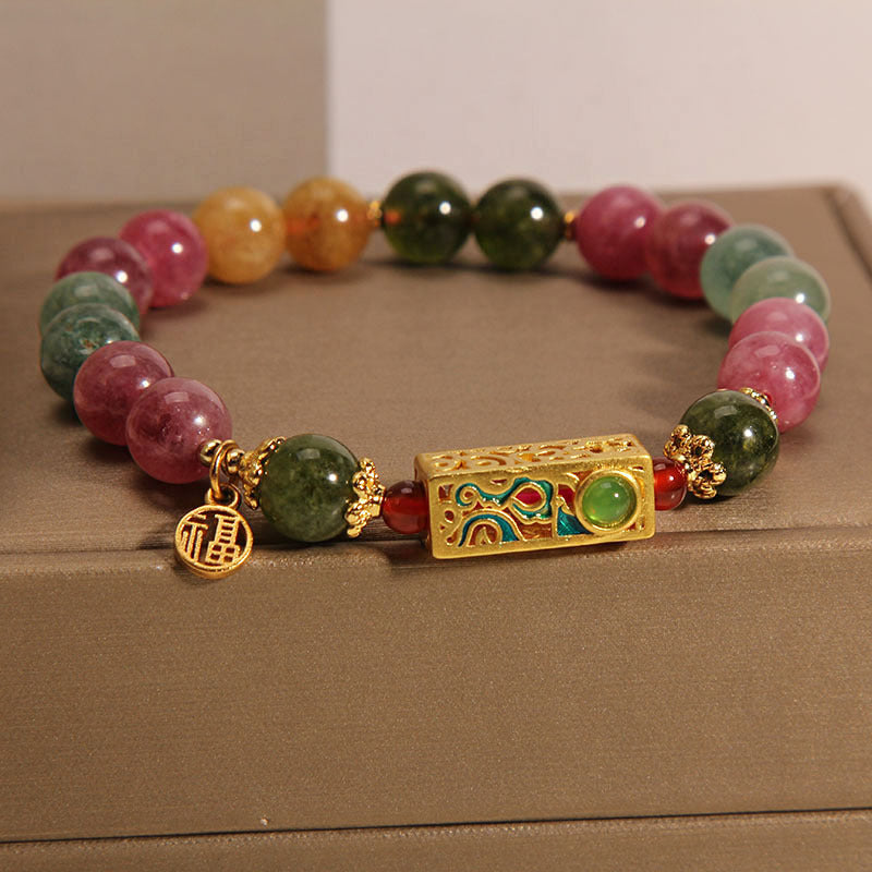 Nimara Ritual Colorful Tourmaline Positive Fu Character Charm Bracelet