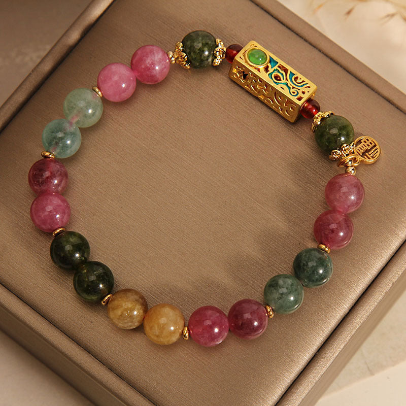 Nimara Ritual Colorful Tourmaline Positive Fu Character Charm Bracelet