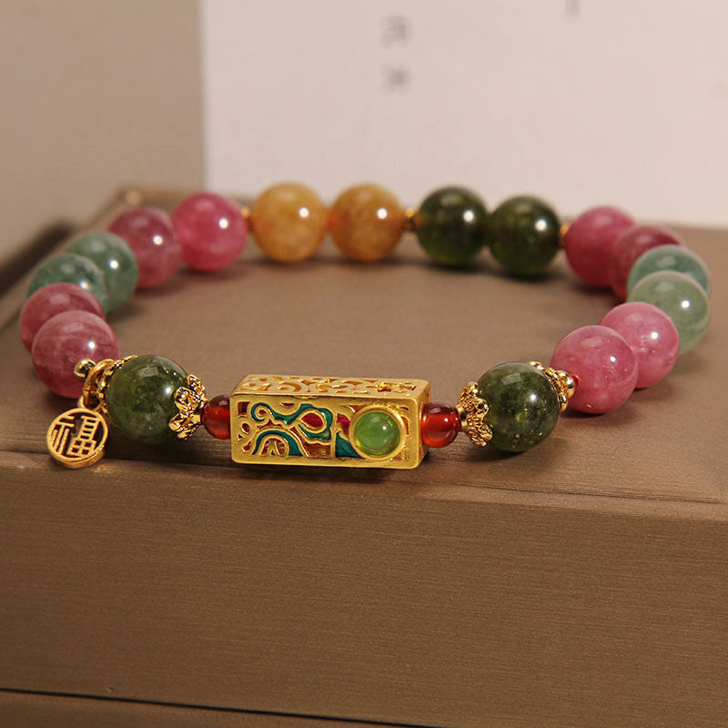 Nimara Ritual Colorful Tourmaline Positive Fu Character Charm Bracelet