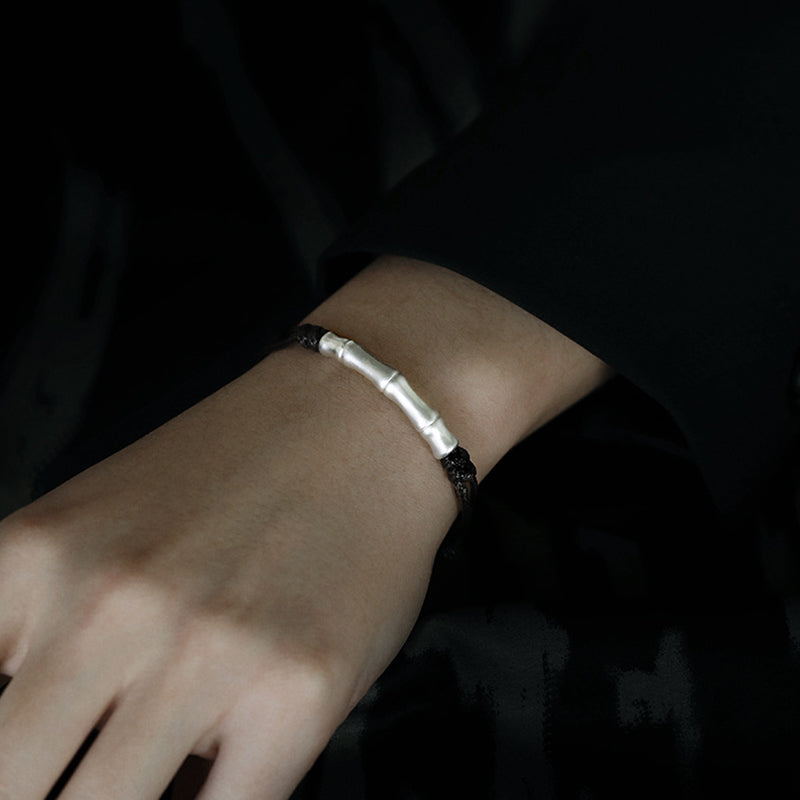 Nimara Ritual 999 Sterling Silver Bone Pattern Luck Rope Braided Bracelet