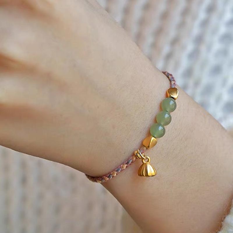 Nimara Ritual Handcrafted Hetian Jade Lotus Charm Luck Braided Bracelet