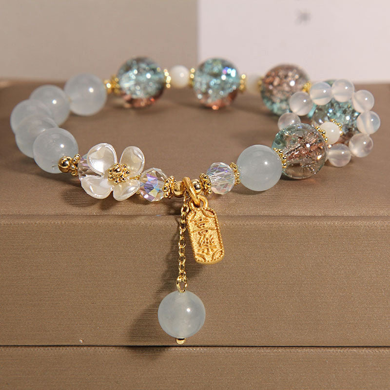 Wish You Peace and Happiness Blue Crystal Amethyst Flower Bracelet