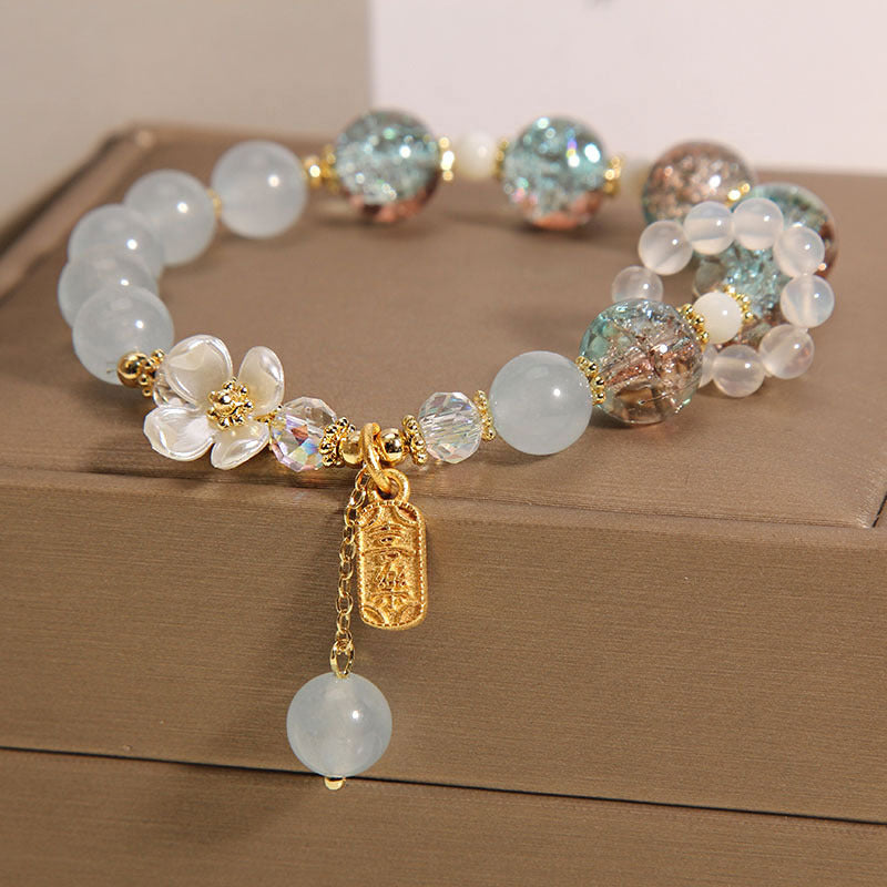 Nimara Ritual Natural Blue Crystal Amethyst Chalcedony Flower Healing Bracelet