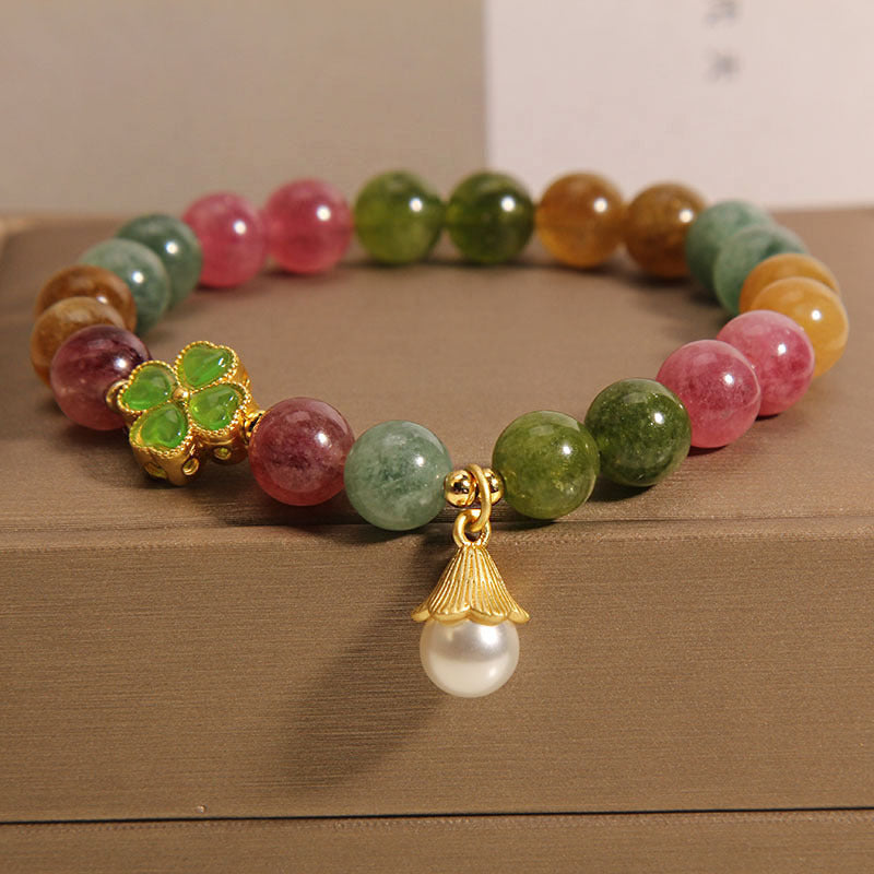 Nimara Ritual Colorful Tourmaline Four Leaf Clover Flower Wisdom Bracelet
