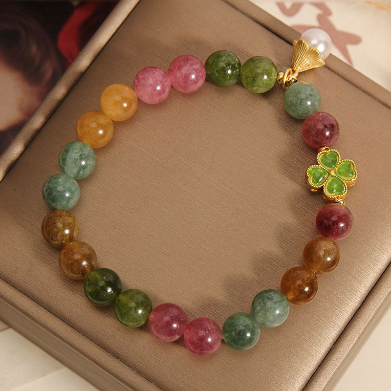Nimara Ritual Colorful Tourmaline Four Leaf Clover Flower Wisdom Bracelet