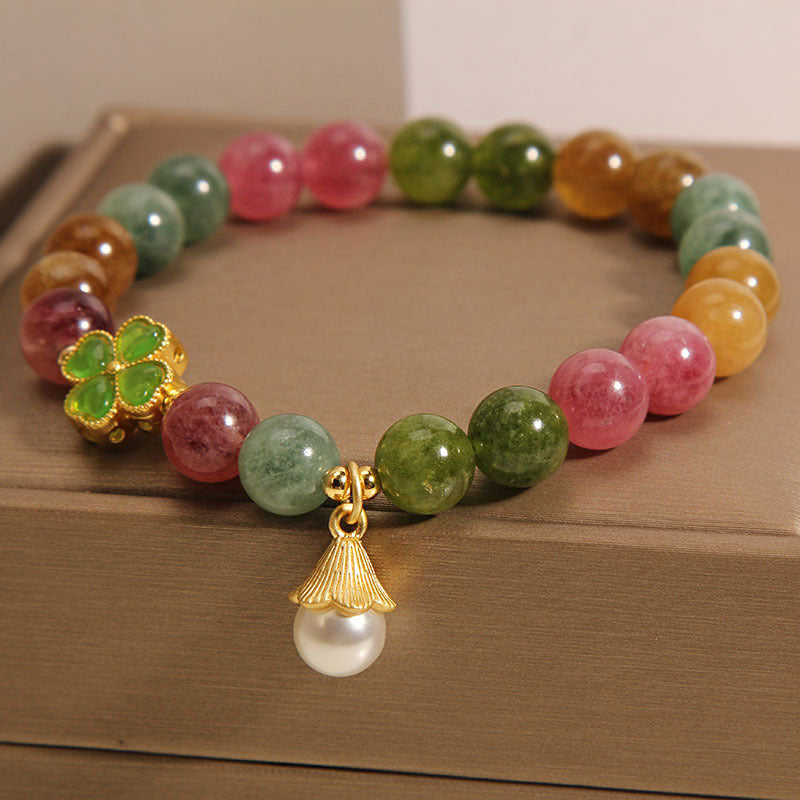 Nimara Ritual Colorful Tourmaline Four Leaf Clover Flower Wisdom Bracelet