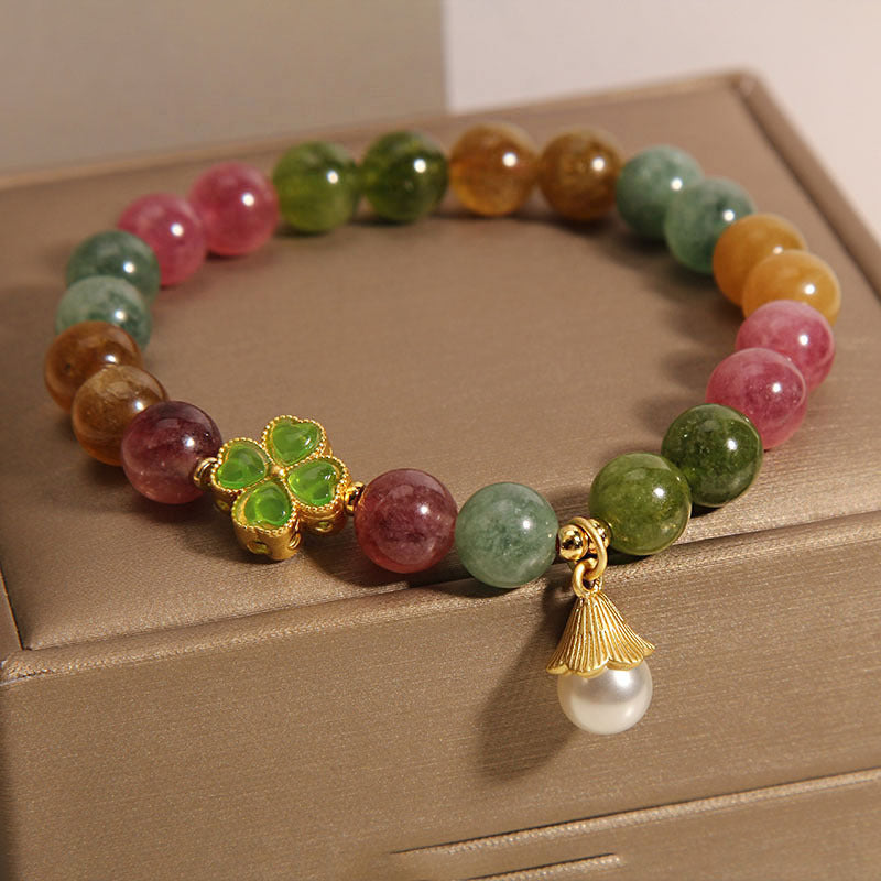 Nimara Ritual Colorful Tourmaline Four Leaf Clover Flower Wisdom Bracelet