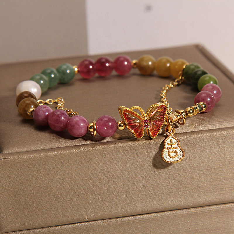 Nimara Ritual Natural Colorful Tourmaline Butterfly Auspicious Character Gourd Charm Positive Bracelet
