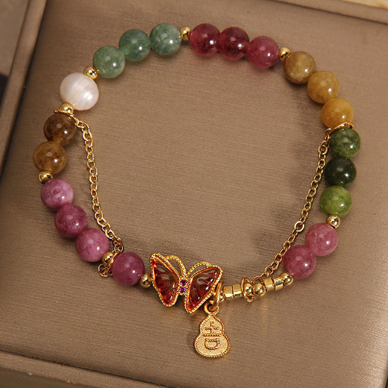 Nimara Ritual Natural Colorful Tourmaline Butterfly Auspicious Character Gourd Charm Positive Bracelet