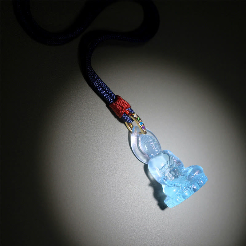 Nimara Ritual Blue Tathagata Buddha Medicine Buddha Liuli Crystal Serenity Amulet Necklace Pendant