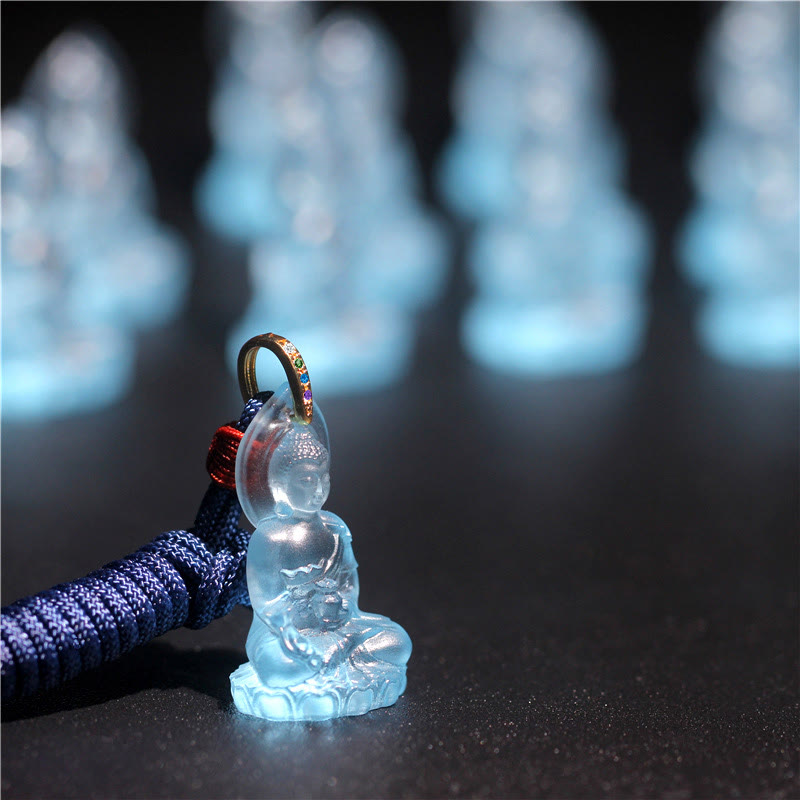 Nimara Ritual Blue Tathagata Buddha Medicine Buddha Liuli Crystal Serenity Amulet Necklace Pendant