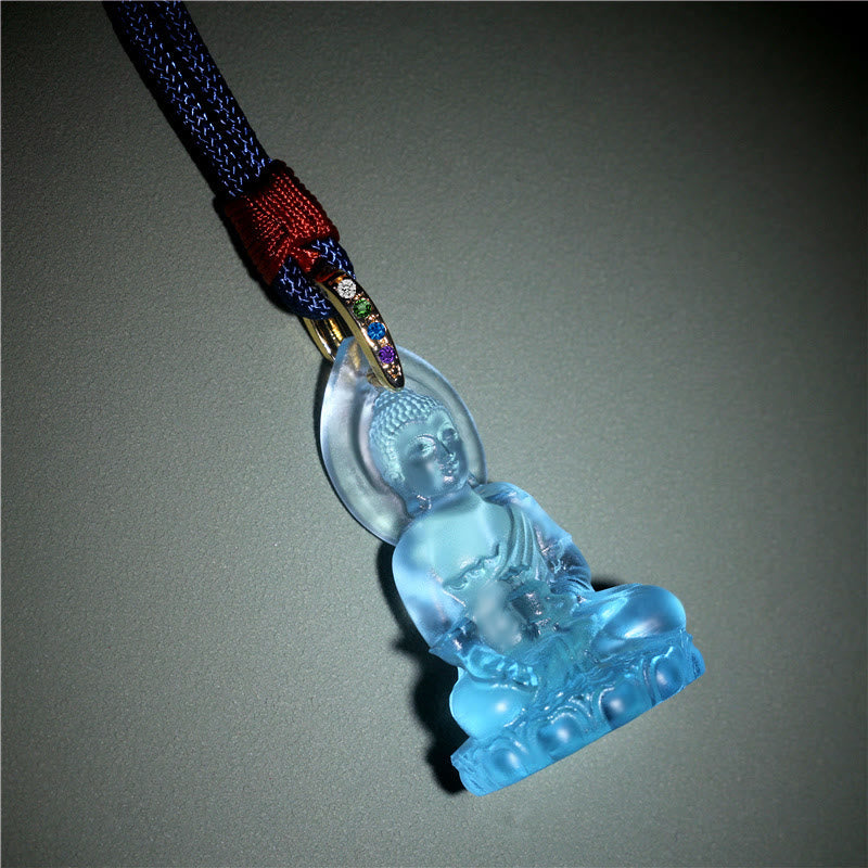 Nimara Ritual Blue Tathagata Buddha Medicine Buddha Liuli Crystal Serenity Amulet Necklace Pendant