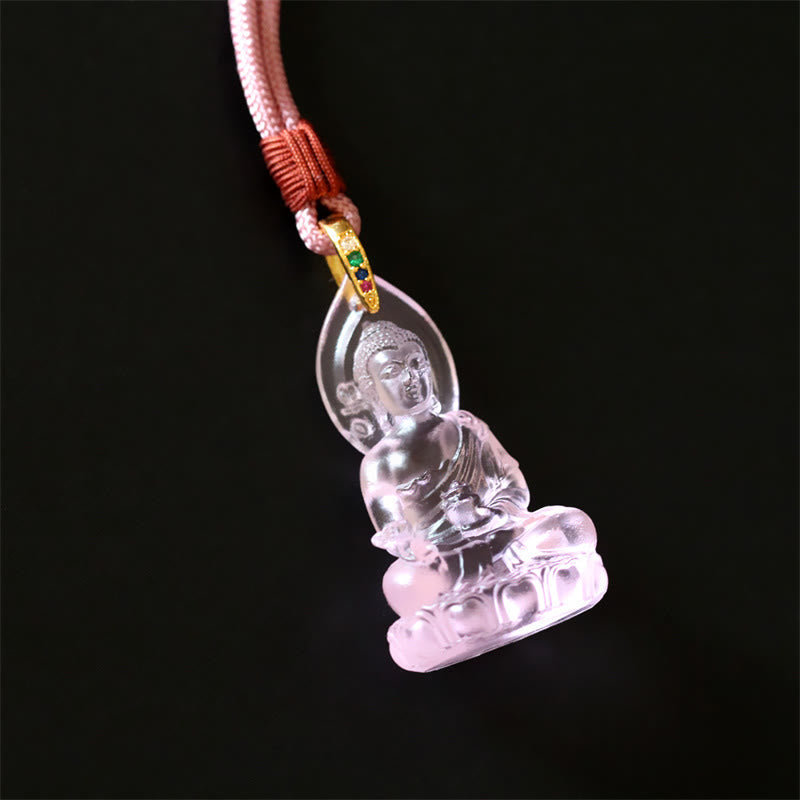 Nimara Ritual Blue Tathagata Buddha Medicine Buddha Liuli Crystal Serenity Amulet Necklace Pendant