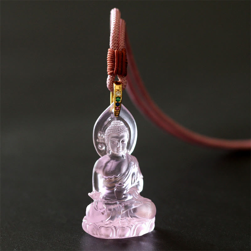 Nimara Ritual Blue Tathagata Buddha Medicine Buddha Liuli Crystal Serenity Amulet Necklace Pendant