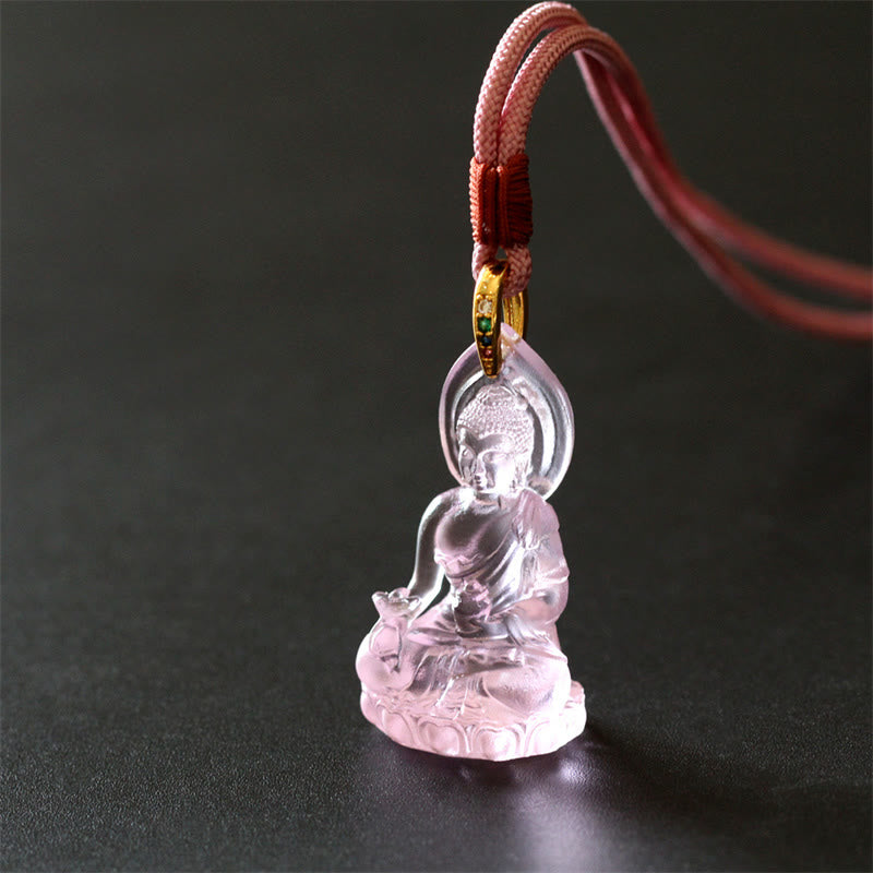 Nimara Ritual Blue Tathagata Buddha Medicine Buddha Liuli Crystal Serenity Amulet Necklace Pendant
