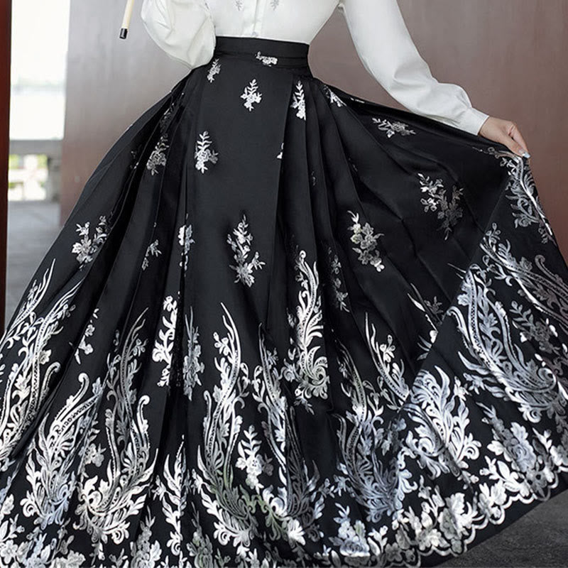 Nimara Ritual Flowers Leaves Feathers Long Sleeve Shirt Top Chinese Hanfu Ming Dynasty Horse Face Skirt Mamianqun Skirt