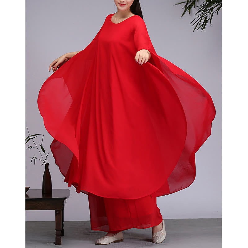 Nimara Ritual Simple Pattern Midi Dress Wide Leg Pants Meditation Spiritual Zen Practice Yoga Dance Clothing