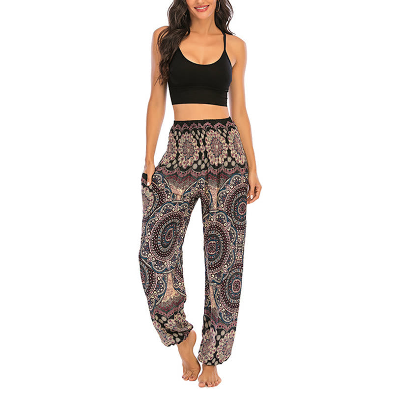 Nimara Ritual Boho Loose Round Geometric Pattern Harem Trousers Women's Yoga Pants