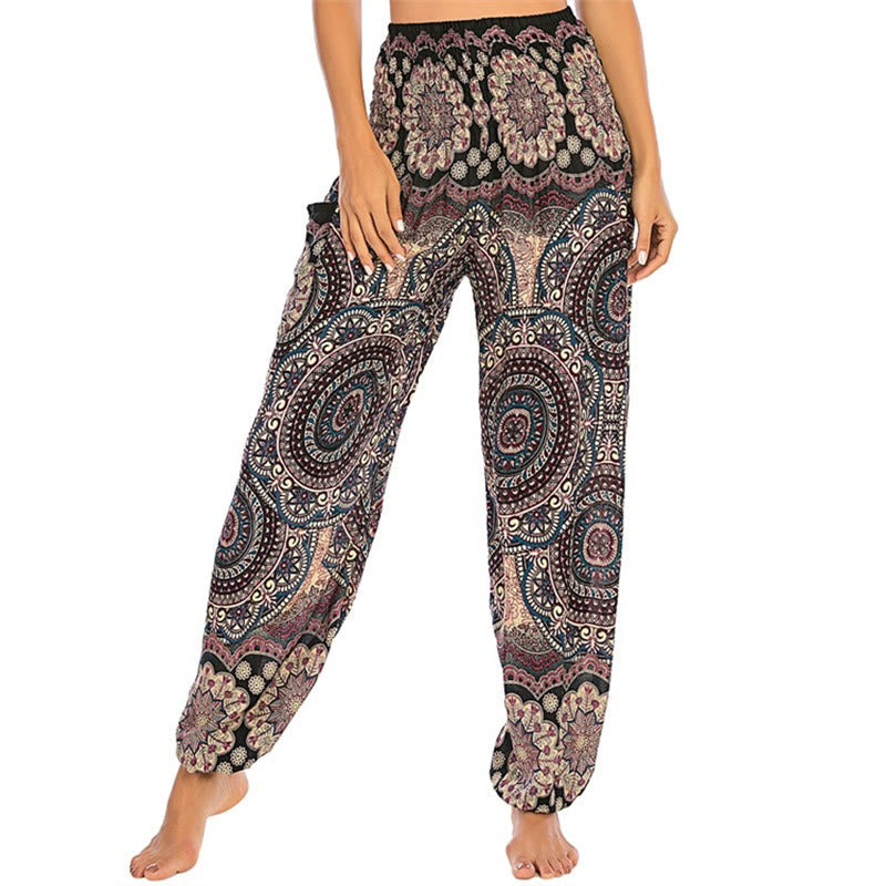 Nimara Ritual Boho Loose Round Geometric Pattern Harem Trousers Women's Yoga Pants