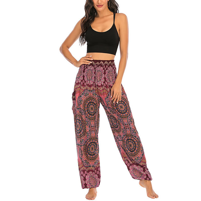 Nimara Ritual Boho Loose Round Geometric Pattern Harem Trousers Women's Yoga Pants