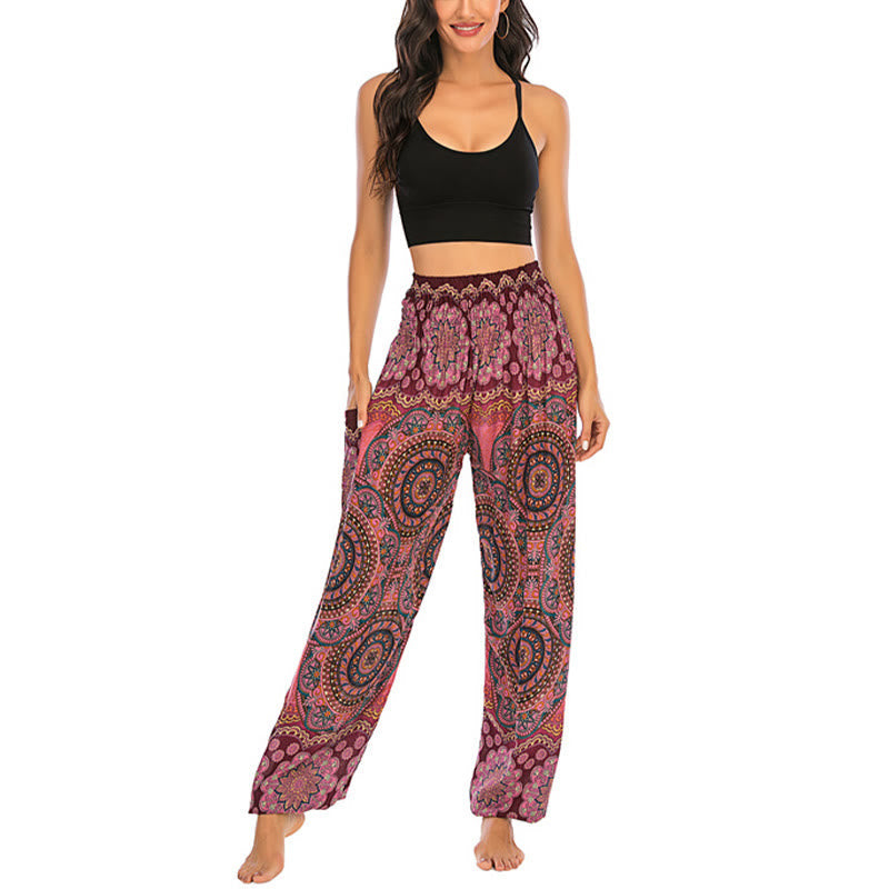 Nimara Ritual Boho Loose Round Geometric Pattern Harem Trousers Women's Yoga Pants