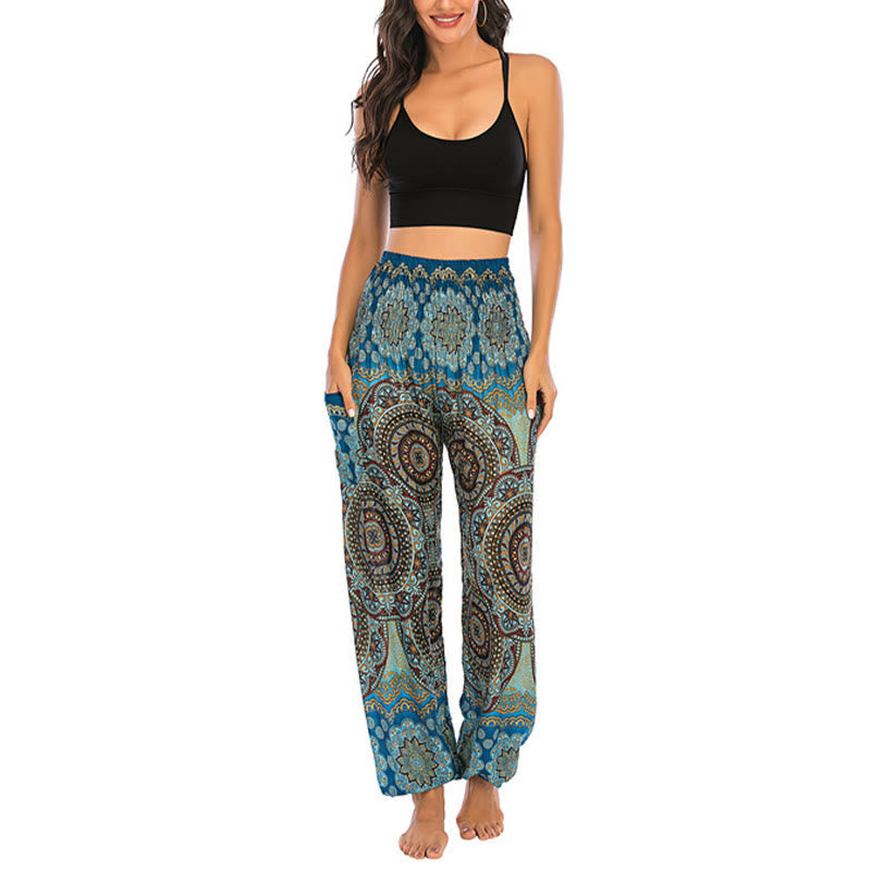 Nimara Ritual Boho Loose Round Geometric Pattern Harem Trousers Women's Yoga Pants