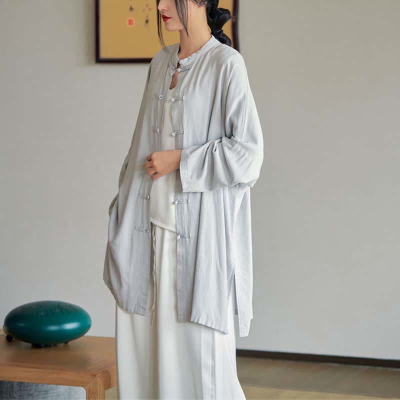 Nimara Ritual Plain Frog-Button Design Shirt Zen Tai Chi Meditation Top Clothing Cotton Linen Jacket