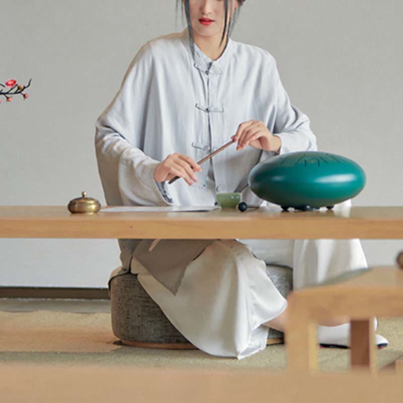 Nimara Ritual Plain Frog-Button Design Shirt Zen Tai Chi Meditation Top Clothing Cotton Linen Jacket