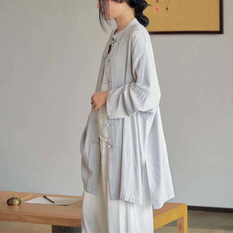 Nimara Ritual Plain Frog-Button Design Shirt Zen Tai Chi Meditation Top Clothing Cotton Linen Jacket