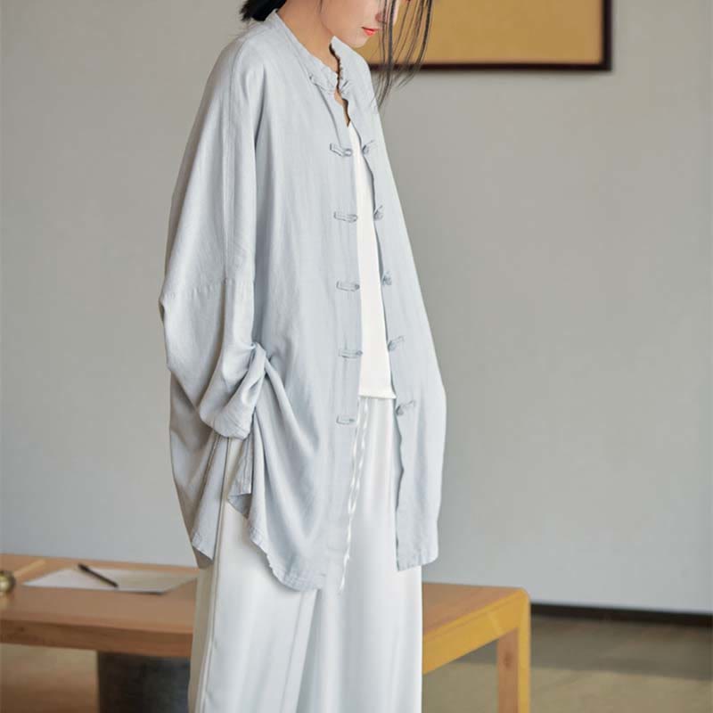 Nimara Ritual Plain Frog-Button Design Shirt Zen Tai Chi Meditation Top Clothing Cotton Linen Jacket