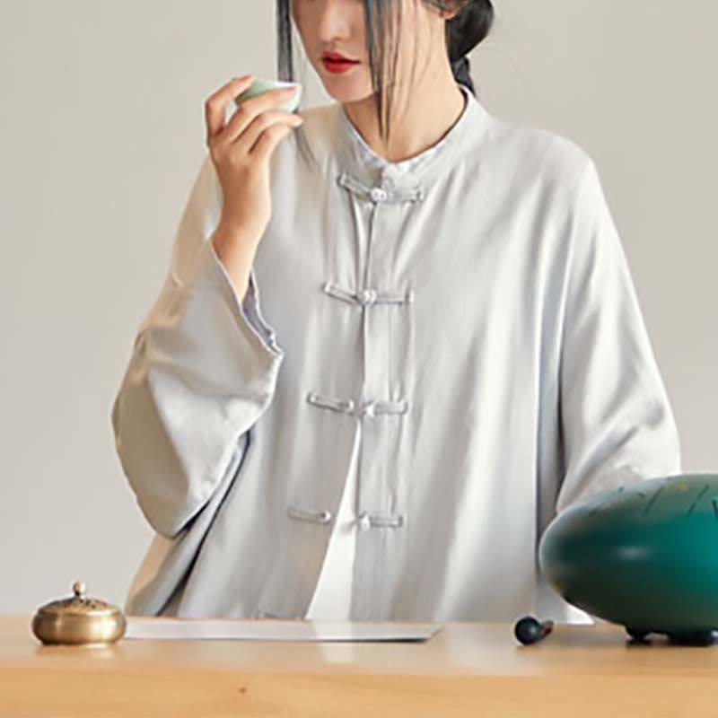 Nimara Ritual Plain Frog-Button Design Shirt Zen Tai Chi Meditation Top Clothing Cotton Linen Jacket