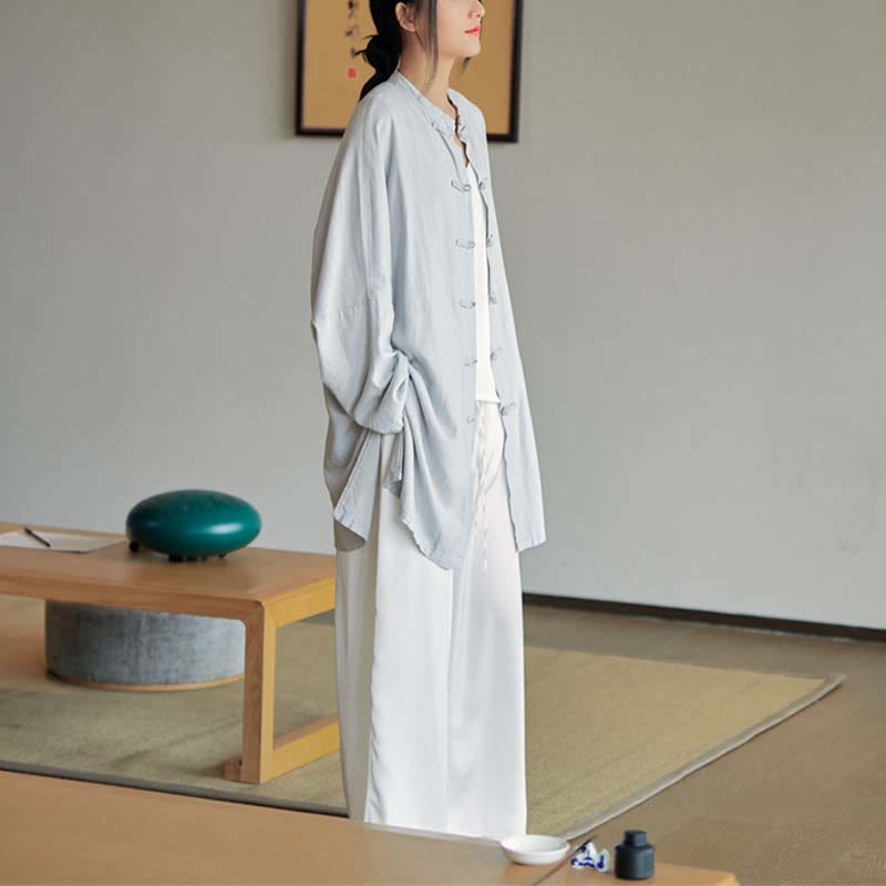 Nimara Ritual Plain Frog-Button Design Shirt Zen Tai Chi Meditation Top Clothing Cotton Linen Jacket