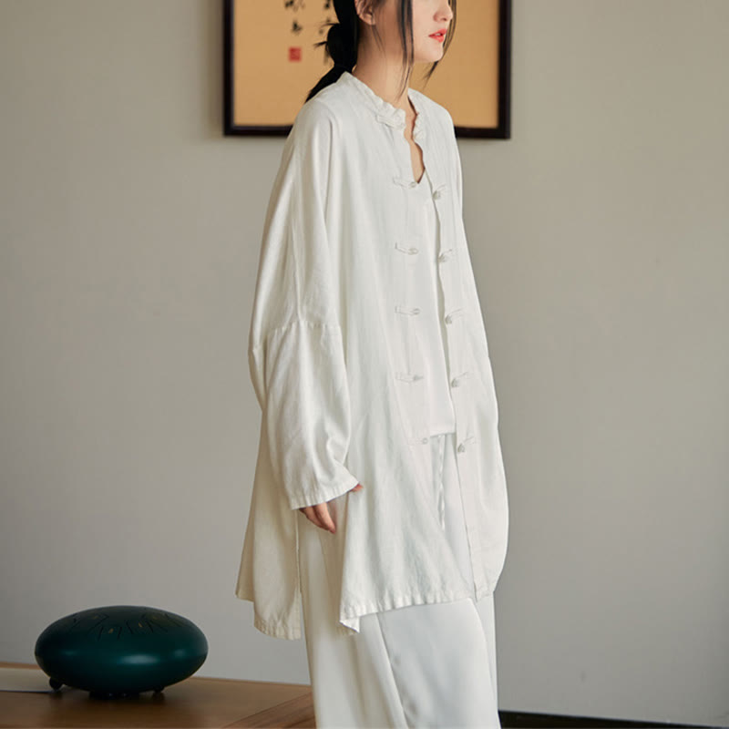 Nimara Ritual Plain Frog-Button Design Shirt Zen Tai Chi Meditation Top Clothing Cotton Linen Jacket