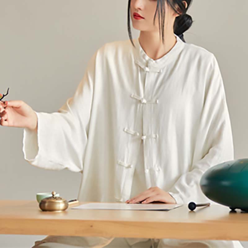 Nimara Ritual Plain Frog-Button Design Shirt Zen Tai Chi Meditation Top Clothing Cotton Linen Jacket