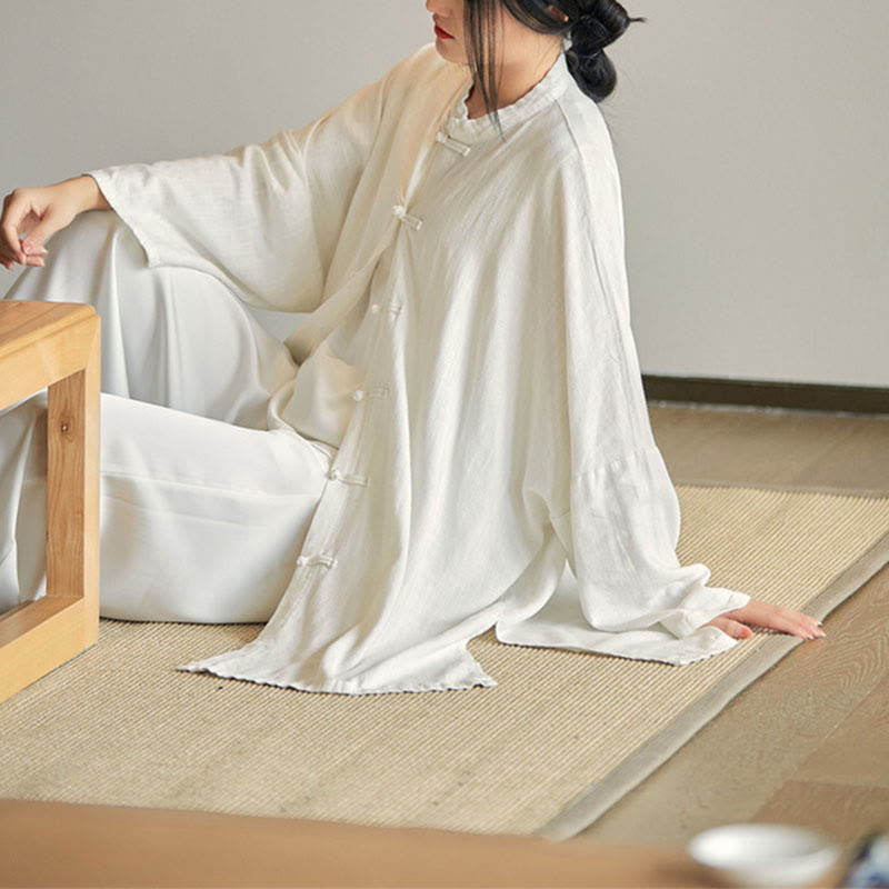 Nimara Ritual Plain Frog-Button Design Shirt Zen Tai Chi Meditation Top Clothing Cotton Linen Jacket
