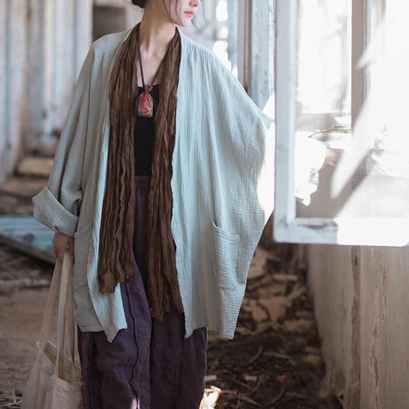 Nimara Ritual Plain Design Long Sleeve Coat Zen Meditation Open Front Top Cotton Jacket