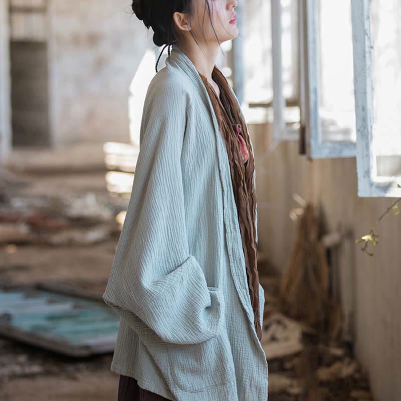 Nimara Ritual Plain Design Long Sleeve Coat Zen Meditation Open Front Top Cotton Jacket