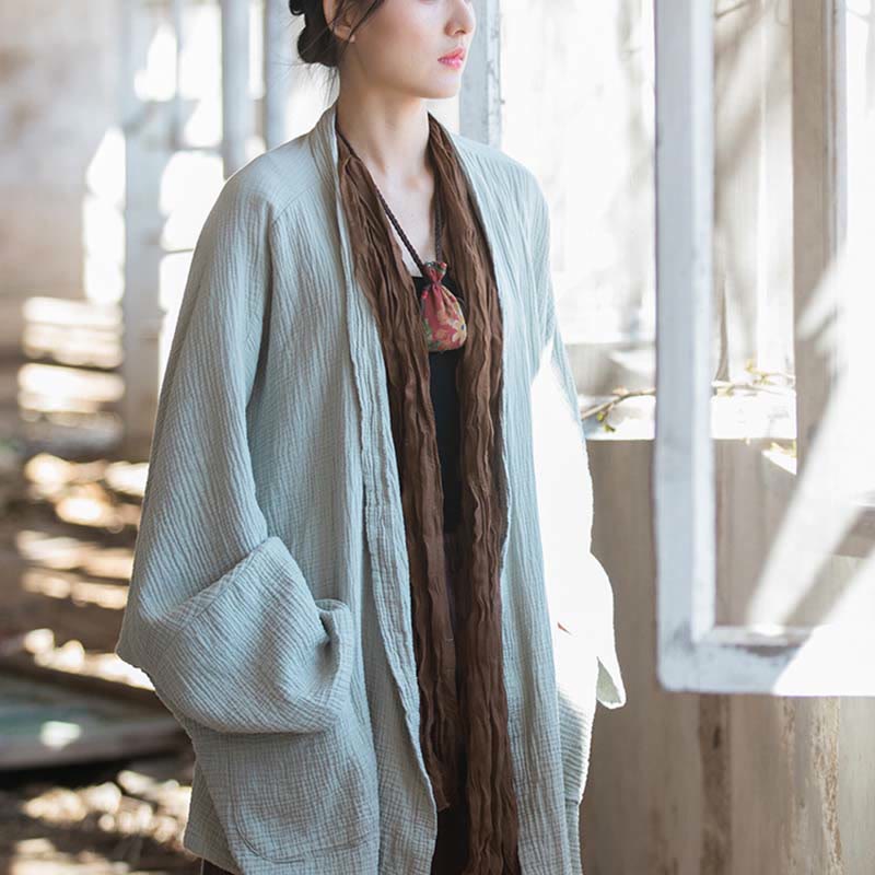 Nimara Ritual Plain Design Long Sleeve Coat Zen Meditation Open Front Top Cotton Jacket