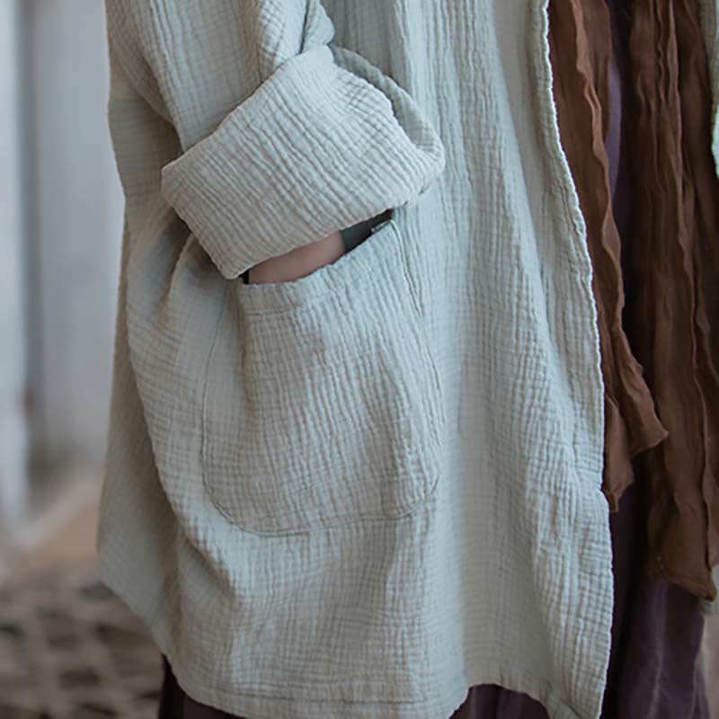 Nimara Ritual Plain Design Long Sleeve Coat Zen Meditation Open Front Top Cotton Jacket