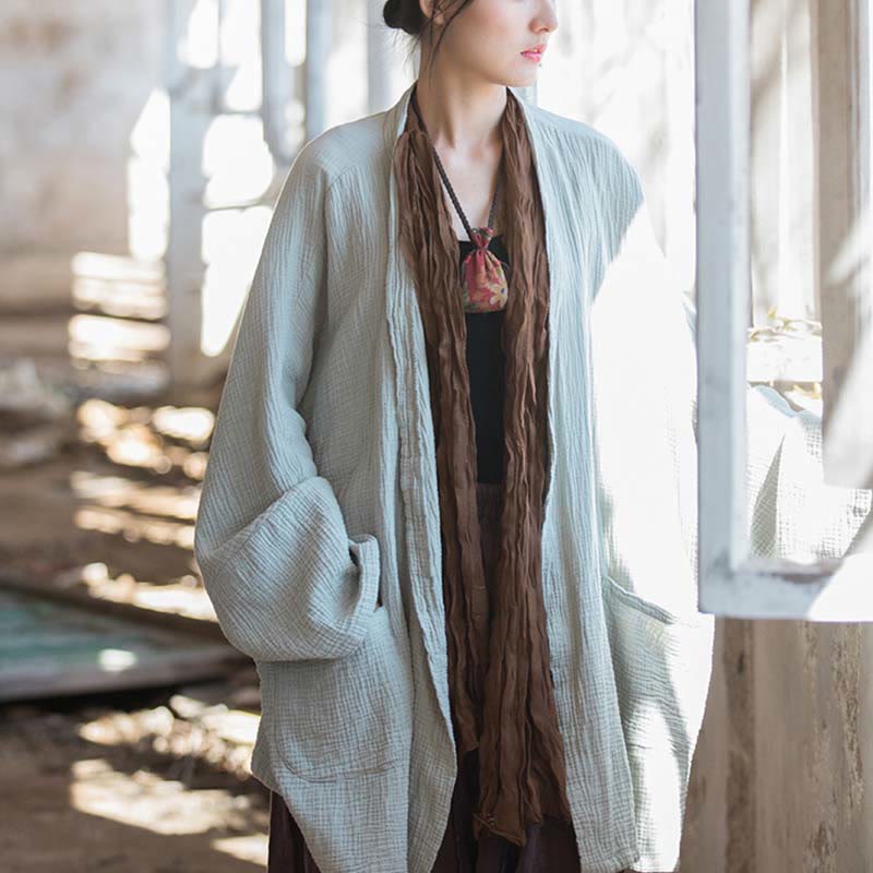 Nimara Ritual Plain Design Long Sleeve Coat Zen Meditation Open Front Top Cotton Jacket