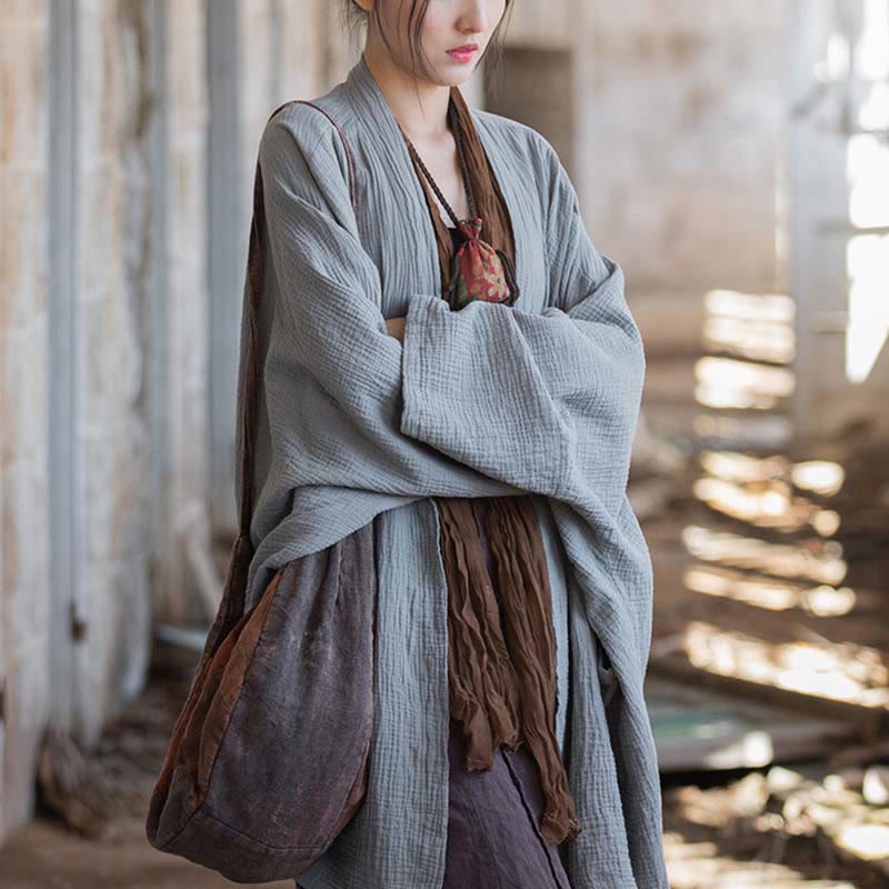 Nimara Ritual Plain Design Long Sleeve Coat Zen Meditation Open Front Top Cotton Jacket