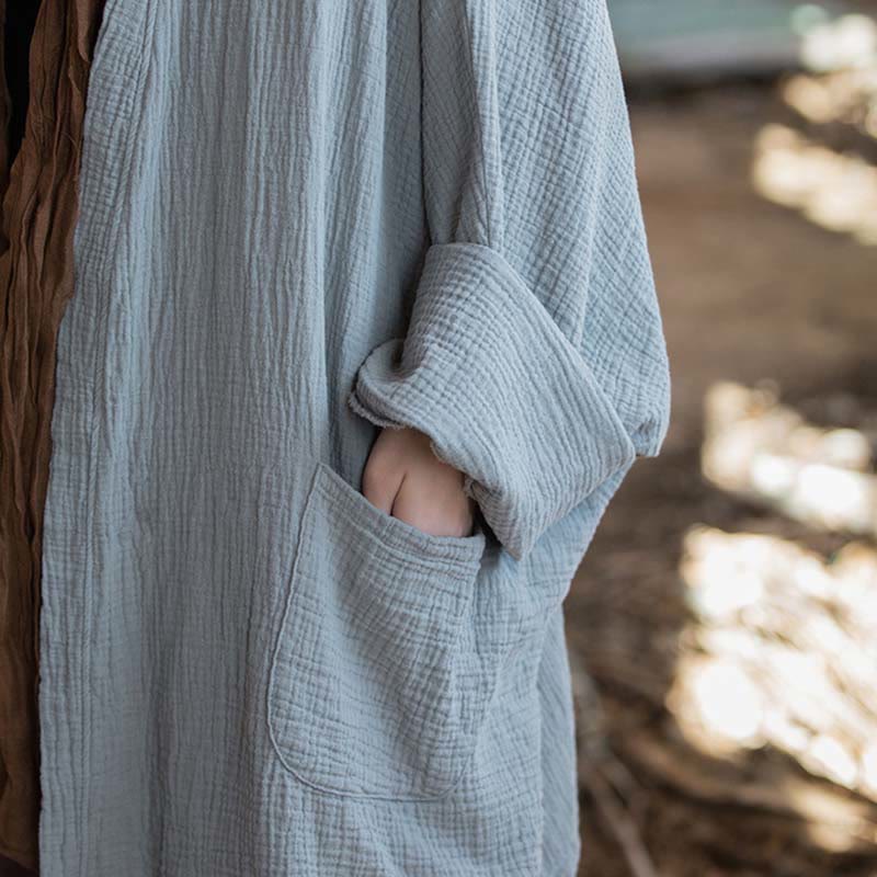 Nimara Ritual Plain Design Long Sleeve Coat Zen Meditation Open Front Top Cotton Jacket