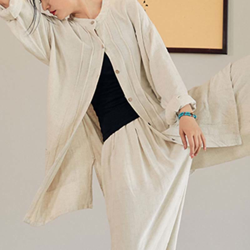 Nimara Ritual Plain Long Sleeve Coat Jacket Top Wide Leg Pants Zen Tai Chi Yoga Meditation Clothing