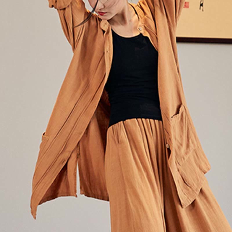 Nimara Ritual Plain Long Sleeve Coat Jacket Top Wide Leg Pants Zen Tai Chi Yoga Meditation Clothing