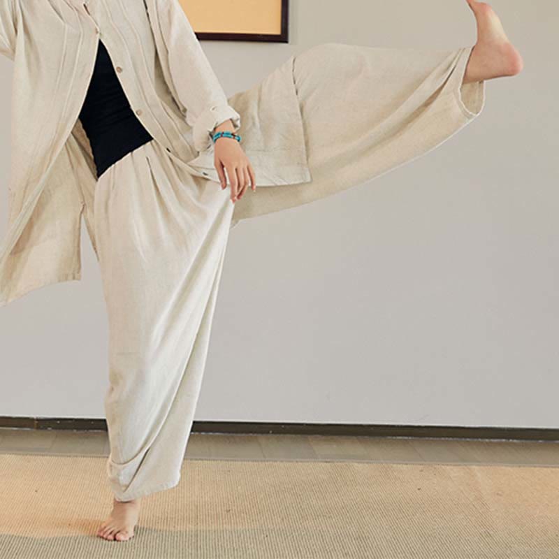 Nimara Ritual Plain Long Sleeve Coat Jacket Top Wide Leg Pants Zen Tai Chi Yoga Meditation Clothing