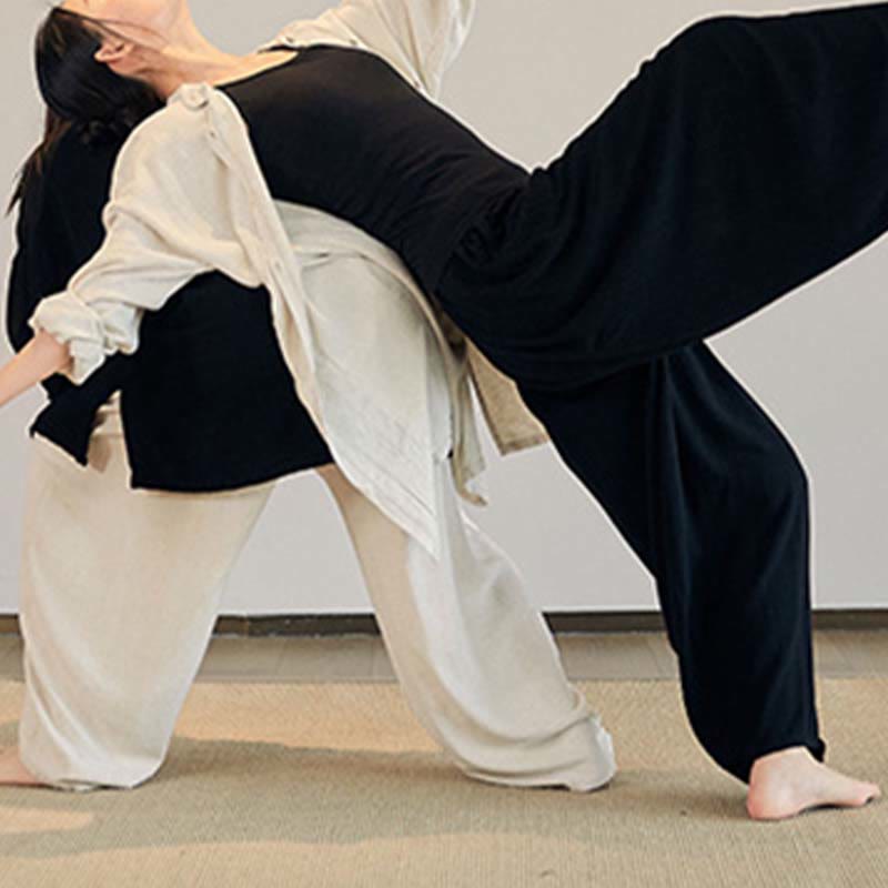 Nimara Ritual Plain Long Sleeve Coat Jacket Top Wide Leg Pants Zen Tai Chi Yoga Meditation Clothing